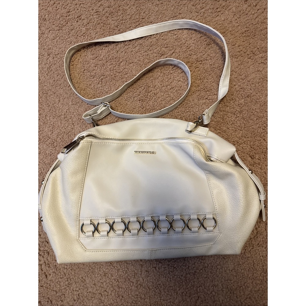 Rampage Women's Laced Ring Satchel Purse Handbag Birch White Faux‎ Leather Bag